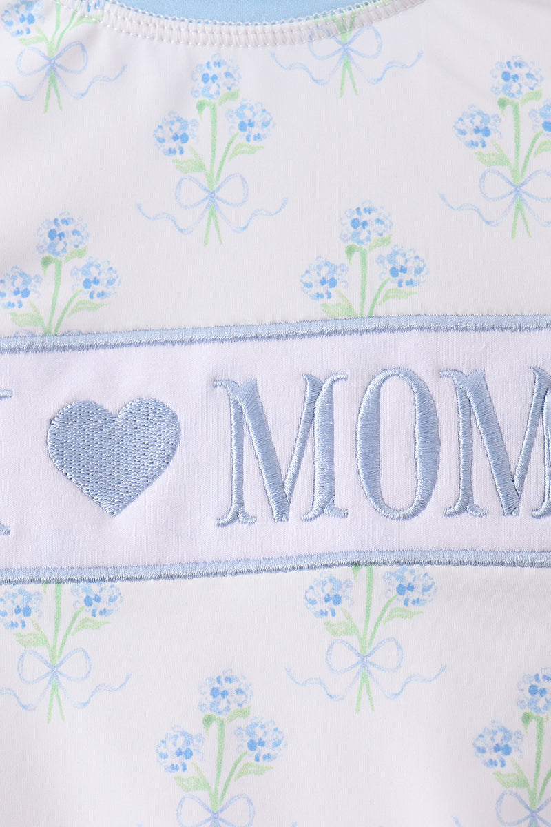 Blue "I Love Mom" Hydrangea Rash Guard Swimwear