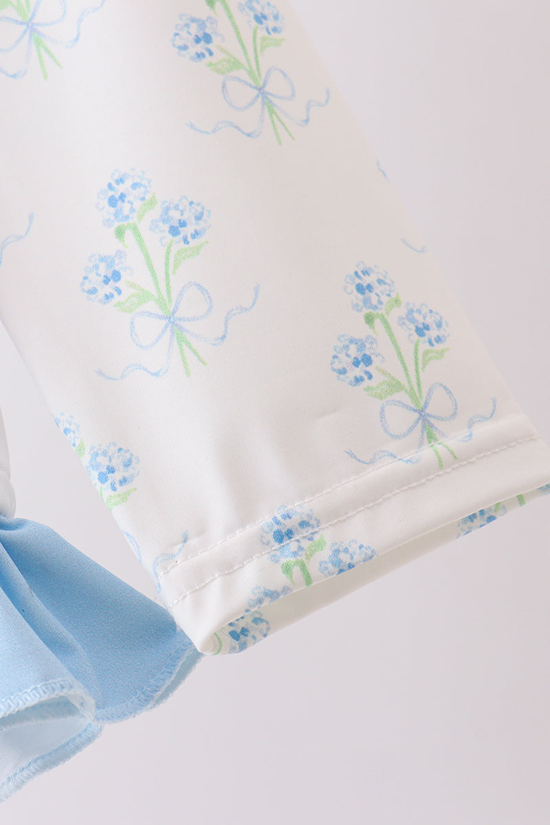 Blue "I Love Mom" Hydrangea Rash Guard Swimwear