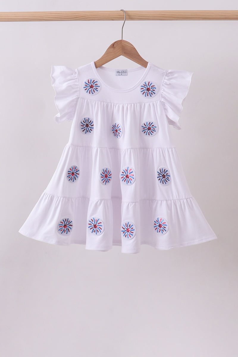 White Fireworks Sequin Tiered Ruffle Dress