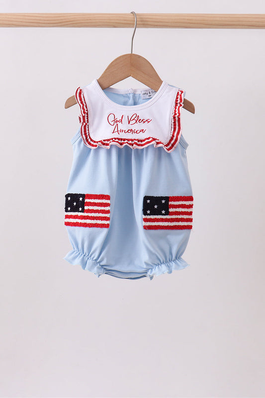 God Bless America Flag French Knot Ruffle Bubble