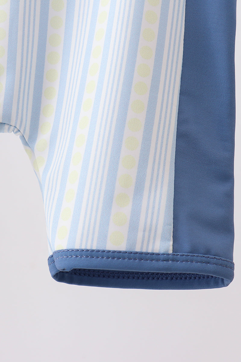 Blue Shark Applique Stripe Swimsuit for Boys