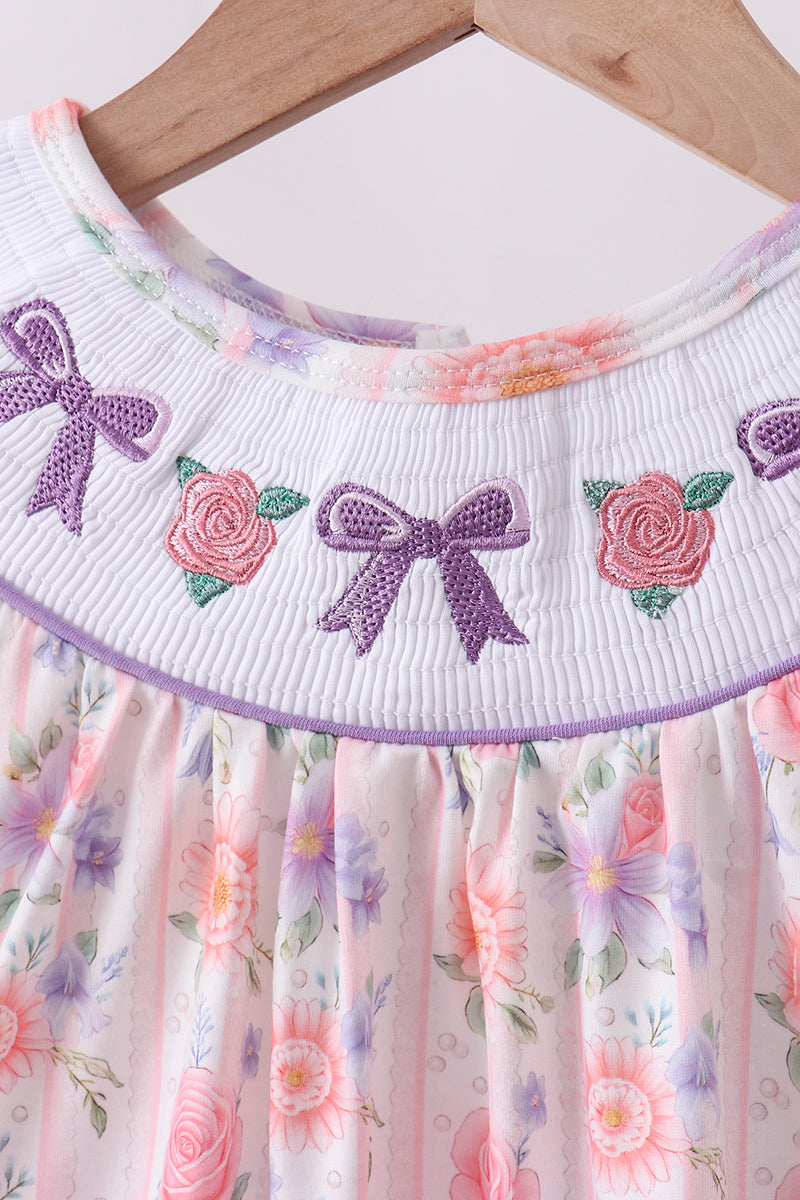 Purple Rose Bow Smocked Shorts Set