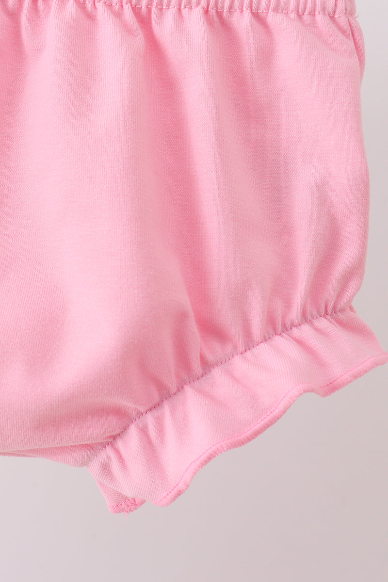 Pink Floral Bow Smocked Bloomer Set