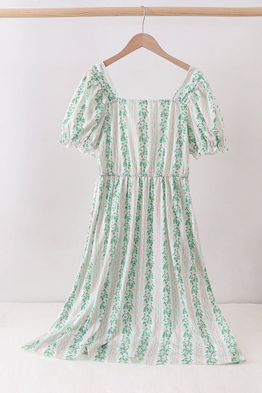 Women's Green Floral Stripe Dress (length 41.33in)