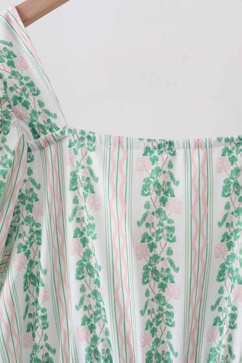 Women's Green Floral Stripe Dress (length 41.33in)