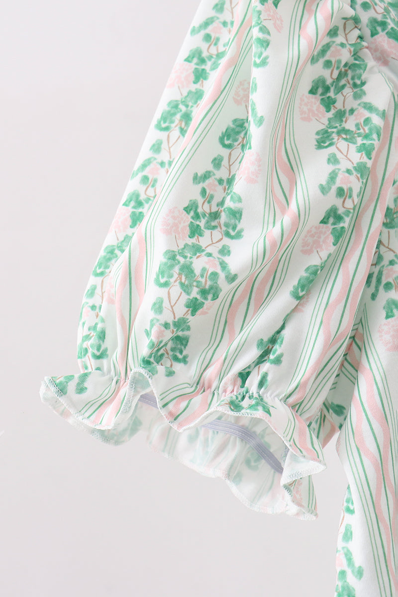 Women's Green Floral Stripe Dress (length 41.33in)