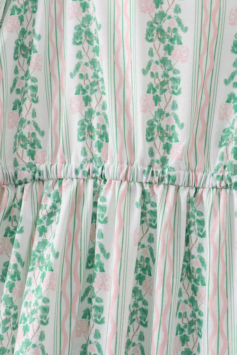 Women's Green Floral Stripe Dress (length 41.33in)