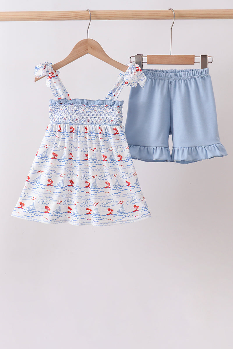 Girls Little Sailor Smocked Outfit