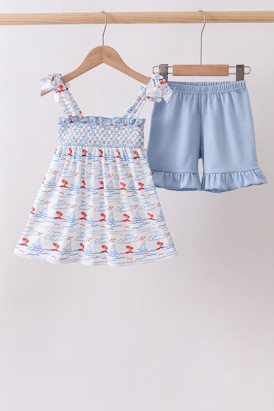 Girls Little Sailor Smocked Outfit