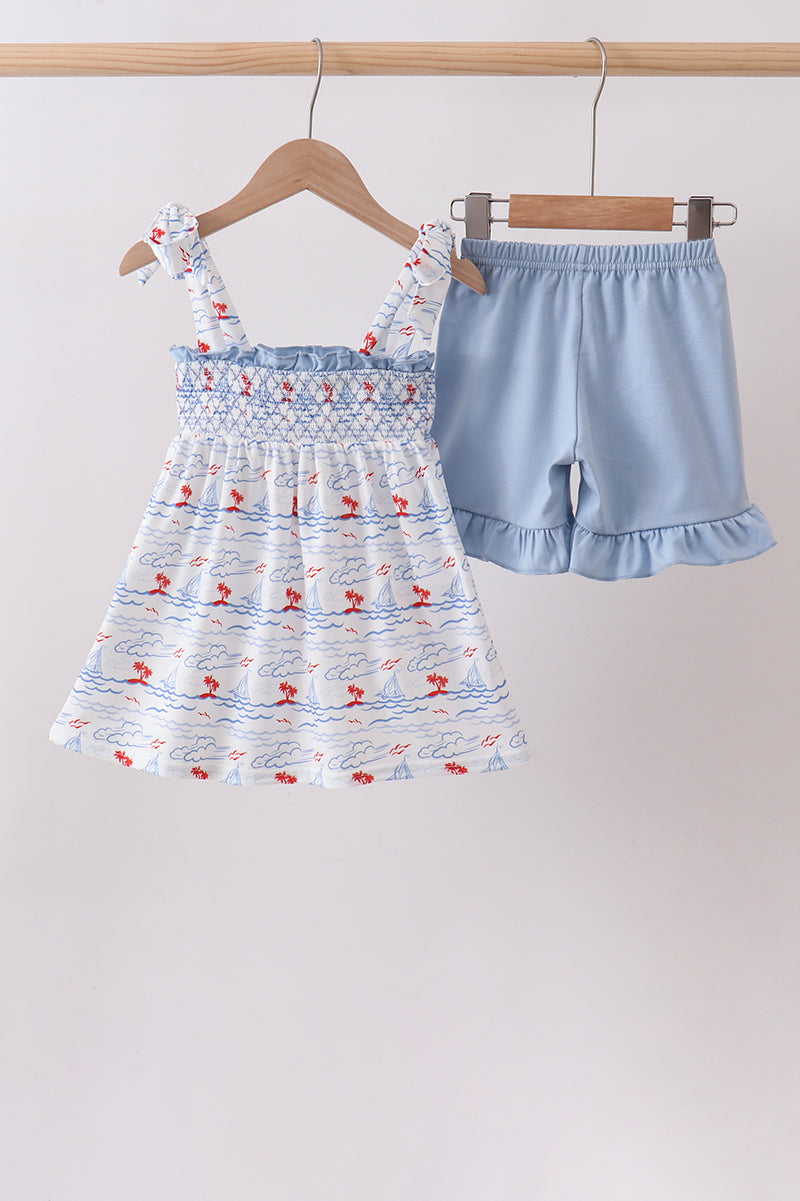 Girls Little Sailor Smocked Outfit