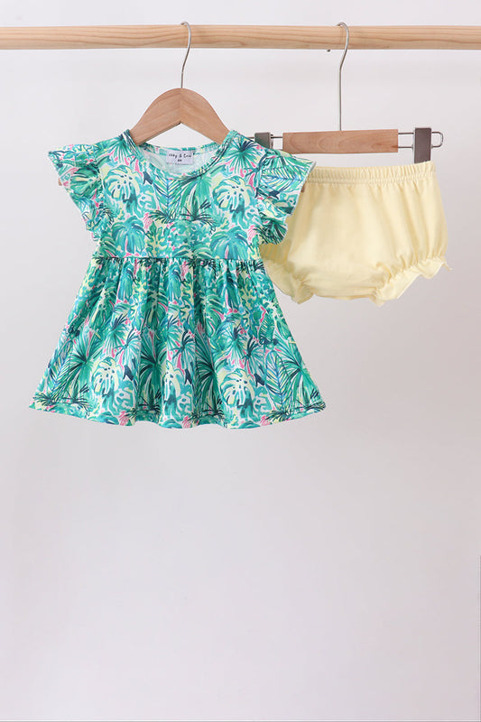 Green Lily Floral Bloomer Set – Floral Baby Girl Two-Piece
