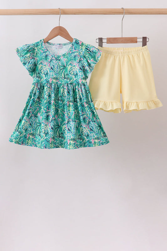 Green Lily Floral Set – Fresh & Feminine Two-Piece Outfit for Girls