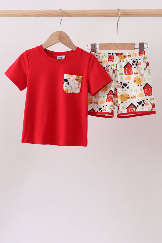 Red Farm Animal Set – Playful & Adorable Girls Two-Piece