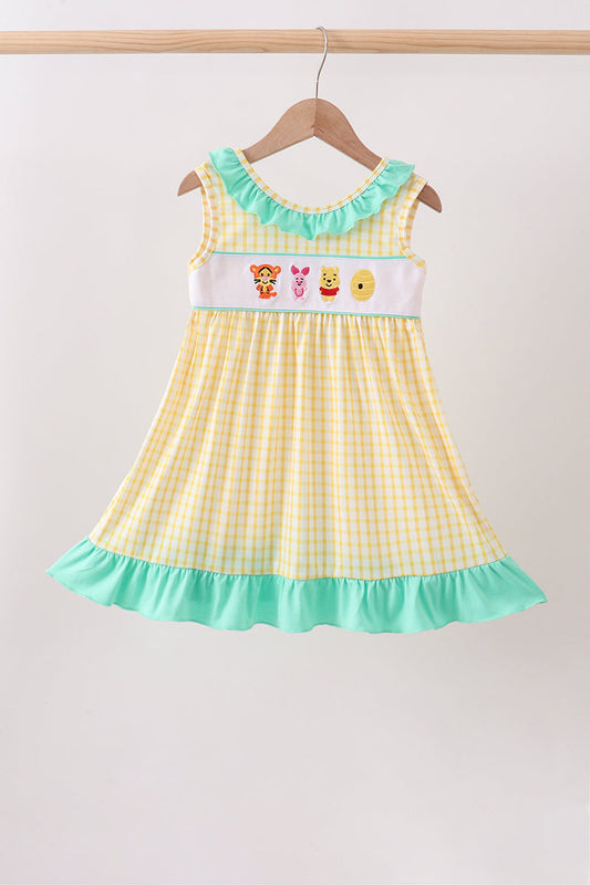 Mustard Honey Bear Embroidered Dress – Sweet Girls Dress