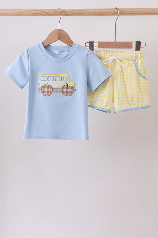 Blue Bus Appliqué Set - Cute & Playful Little Girl Style