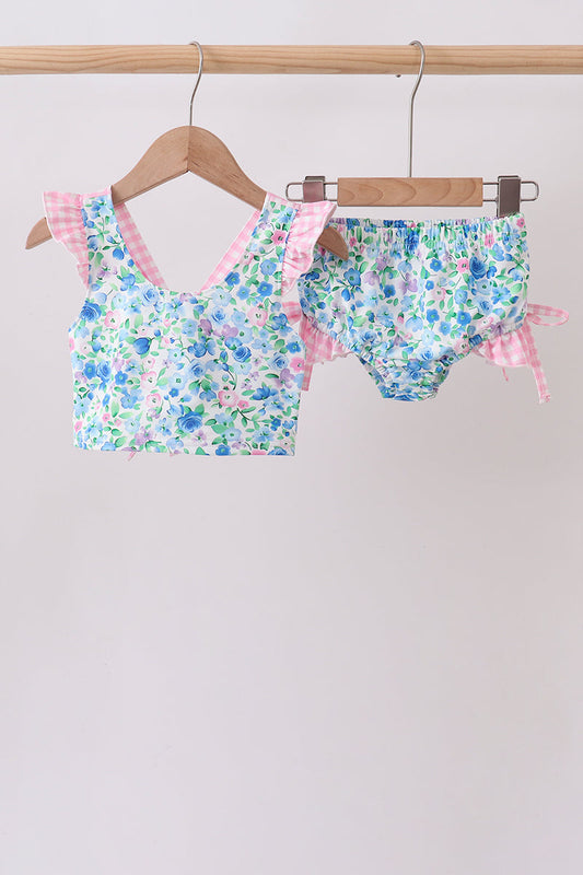 Blue Floral UPF Swim Set – Sun-Safe Girls Swimwear