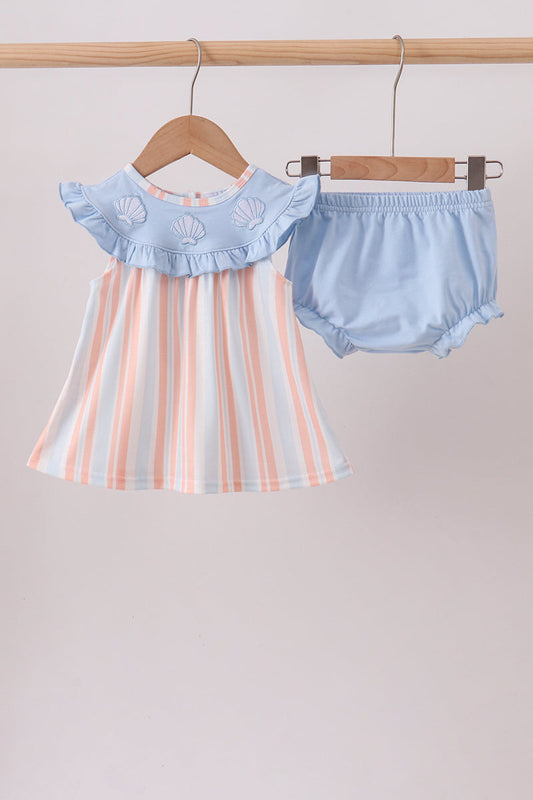 Seashell Stripe Embroidered Bloomer Set – Beachy Baby Girl Two-Piece