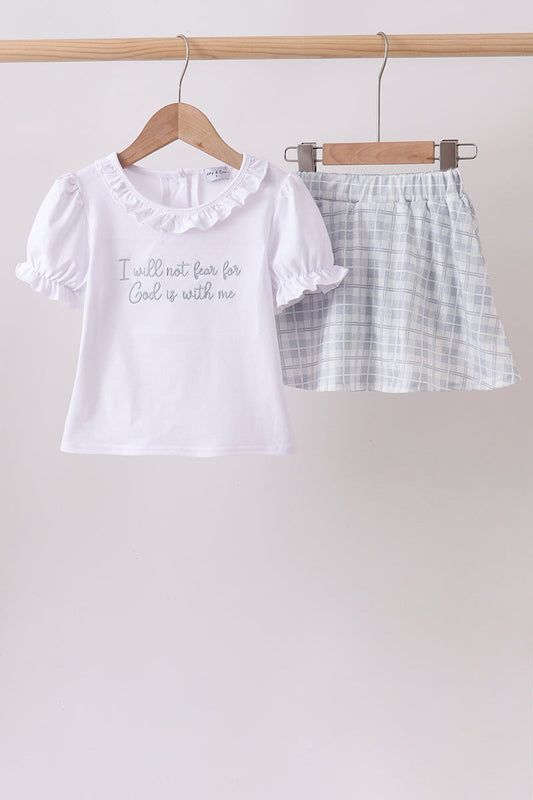 Blue Faith Quote Embroidered Ruffle Shorts Set – Sweet Girls Two-Piece
