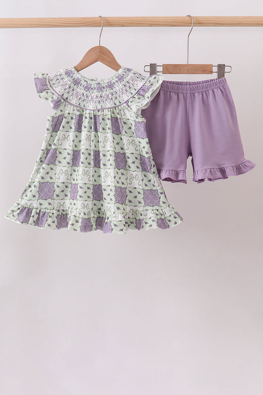 Purple Floral Smocked Bloomer Set – Timeless & Charming Girls Outfit