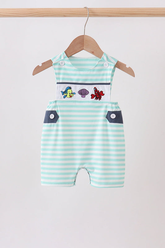 Blue Stripe Under the Sea Embroidered Jon Jon – Nautical Baby Boy Style