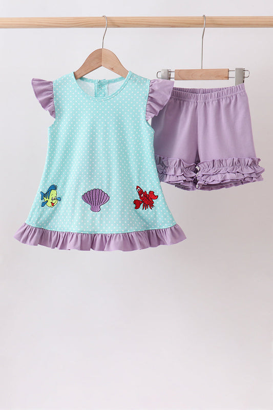 Blue Under the Sea Embroidered Set – Whimsical Girls Ocean Two-Piece