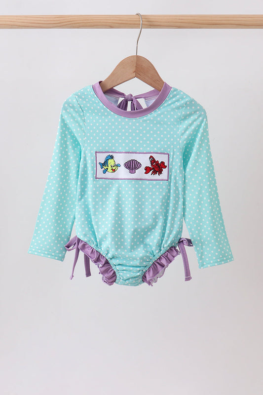 Blue Under the Sea Embroidered UPF Rashguard – Girls Sun-Protective Swimwear