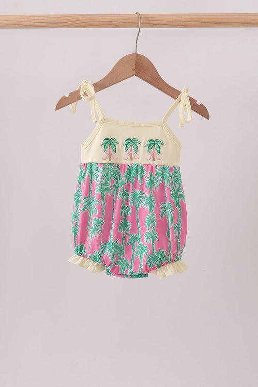 Palm Tree Embroidered Bubble – Tropical Baby Girl Style