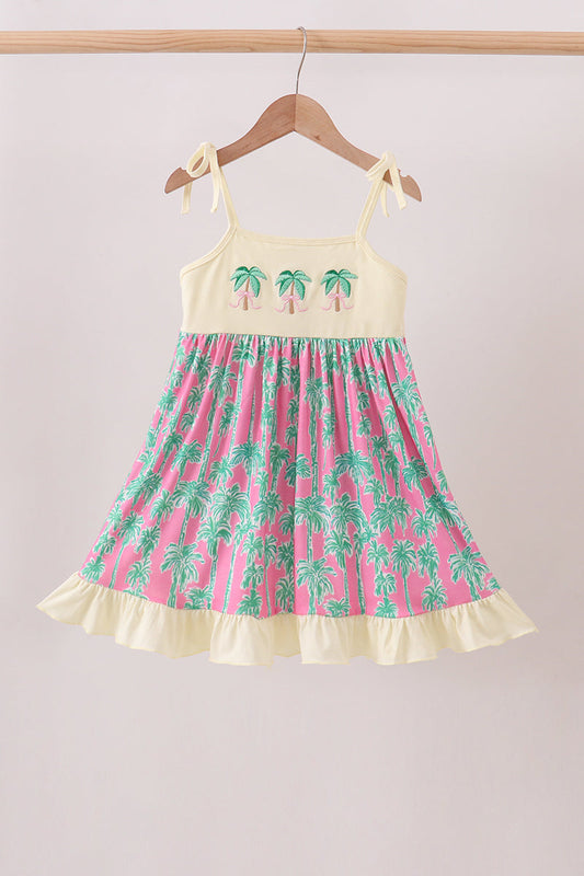 Palm Tree Embroidered Dress – Tropical Style for Girls