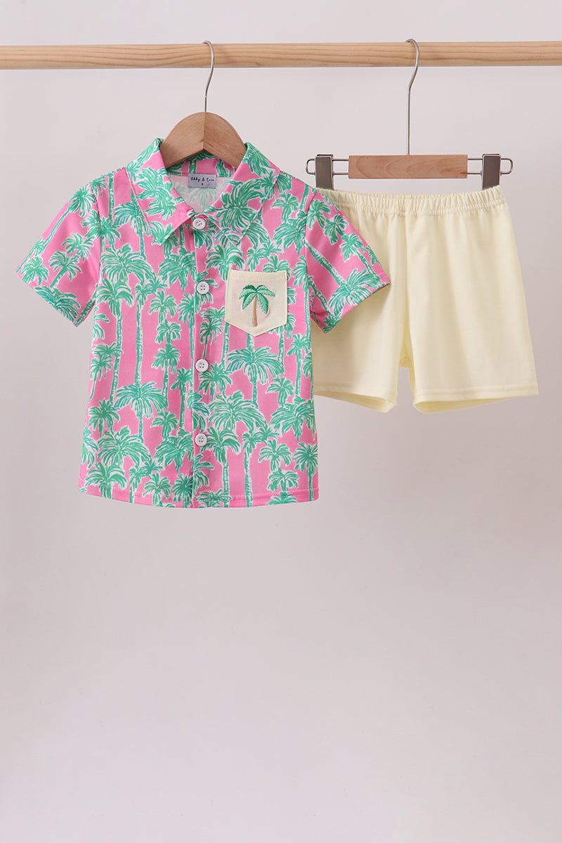 Palm Tree Embroidered Set – Tropical Style Two-Piece for Girls