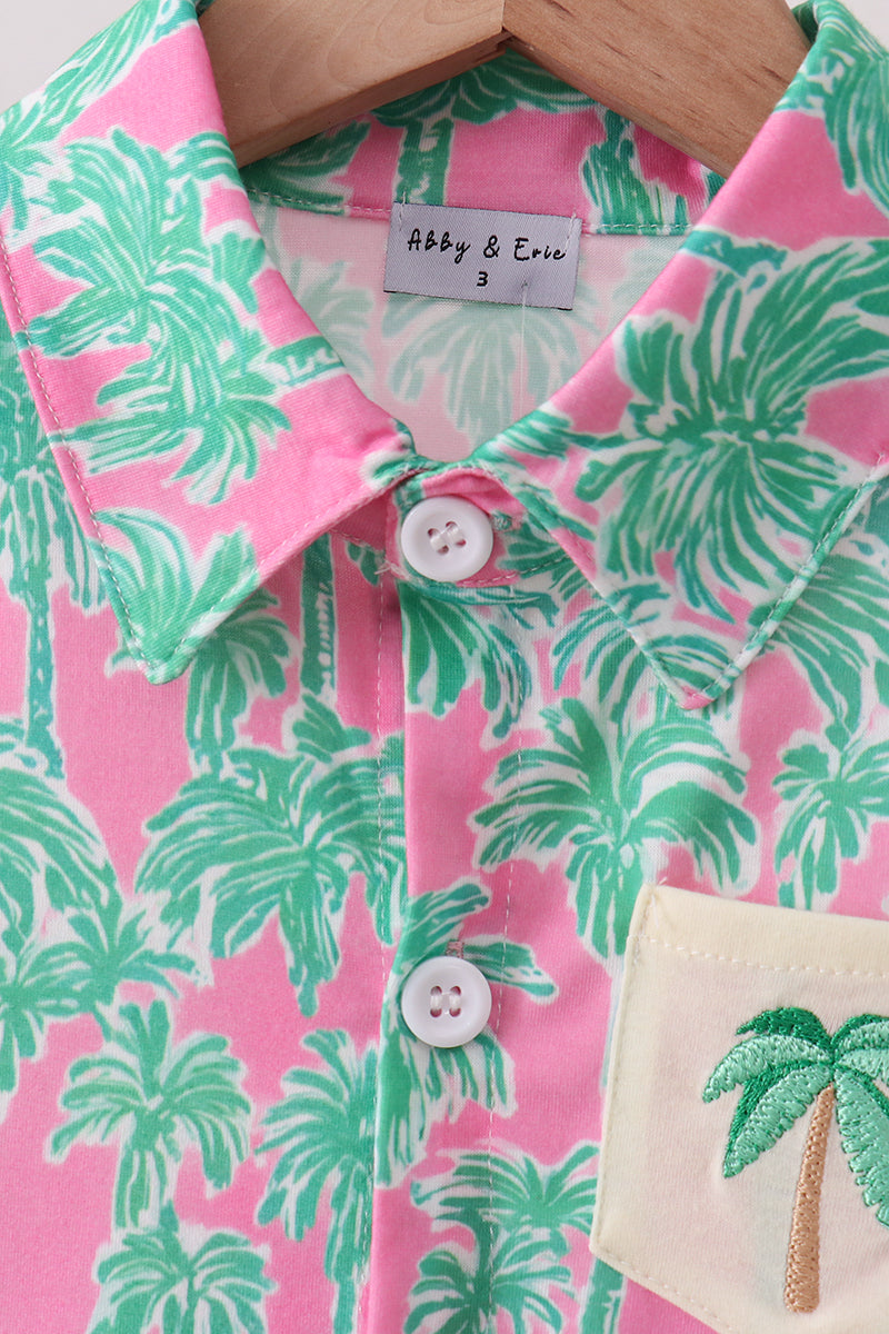 Palm Tree Embroidered Set – Tropical Style Two-Piece for Girls