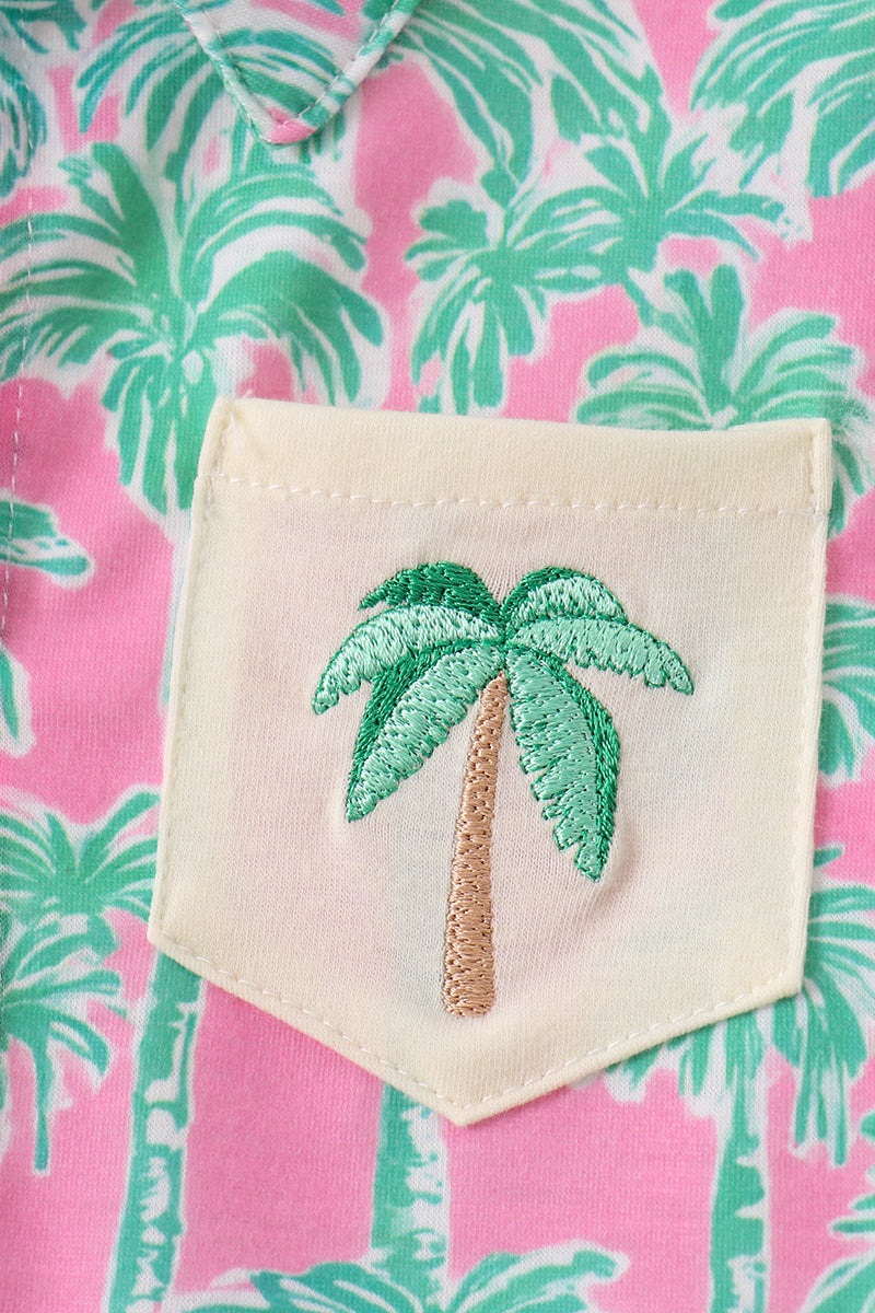 Palm Tree Embroidered Set – Tropical Style Two-Piece for Girls