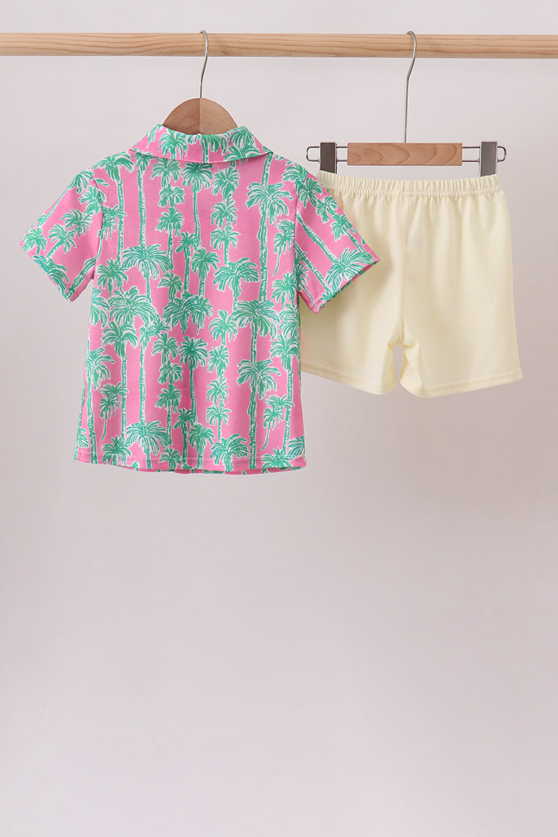 Palm Tree Embroidered Set – Tropical Style Two-Piece for Girls