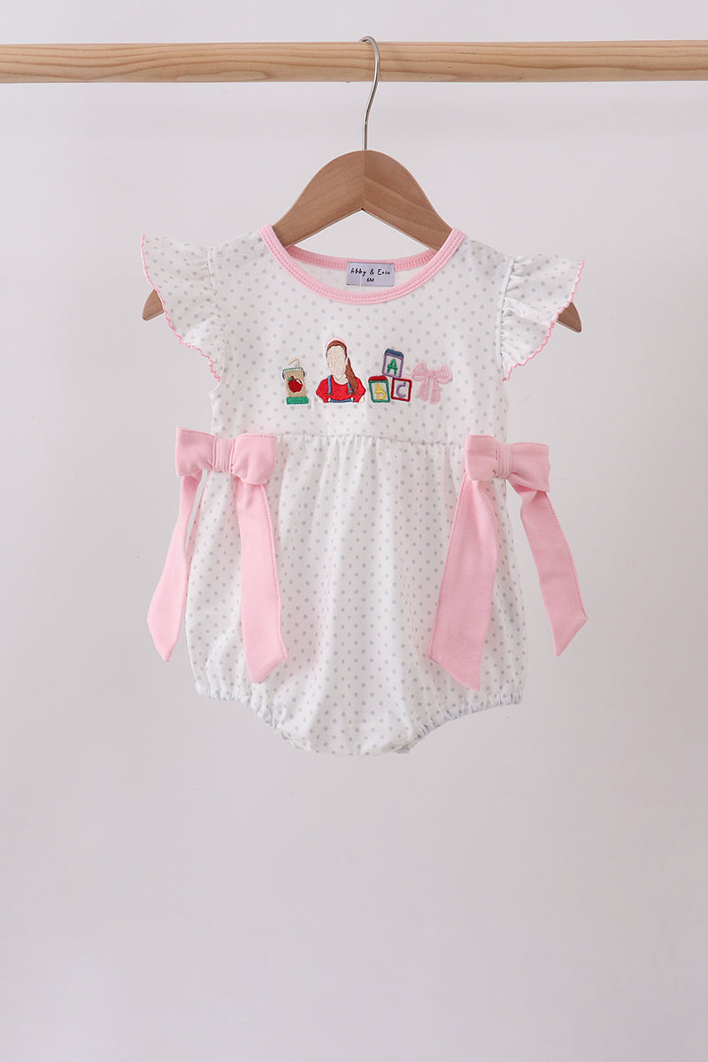 Pink Pencil ABC Embroidery Dot Bubble Romper