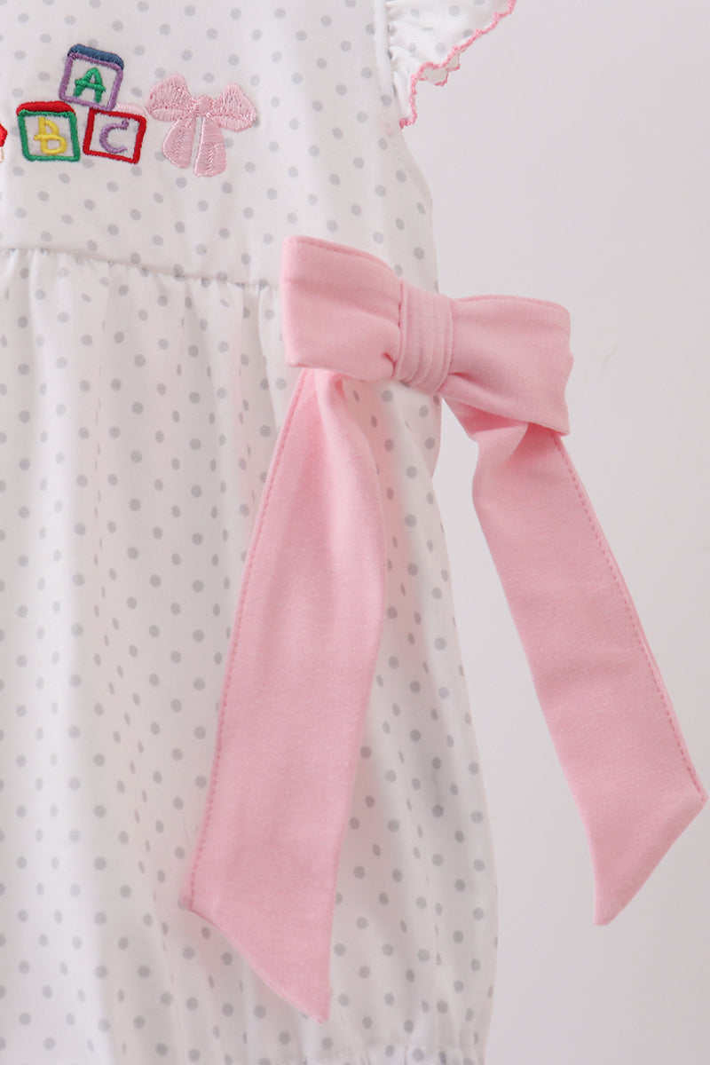 Pink Pencil ABC Embroidery Dot Bubble Romper