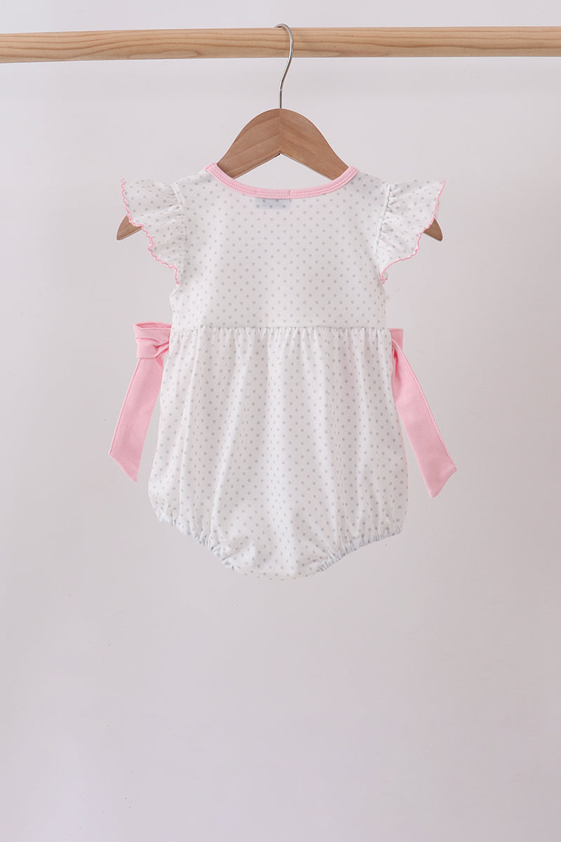 Pink Pencil ABC Embroidery Dot Bubble Romper