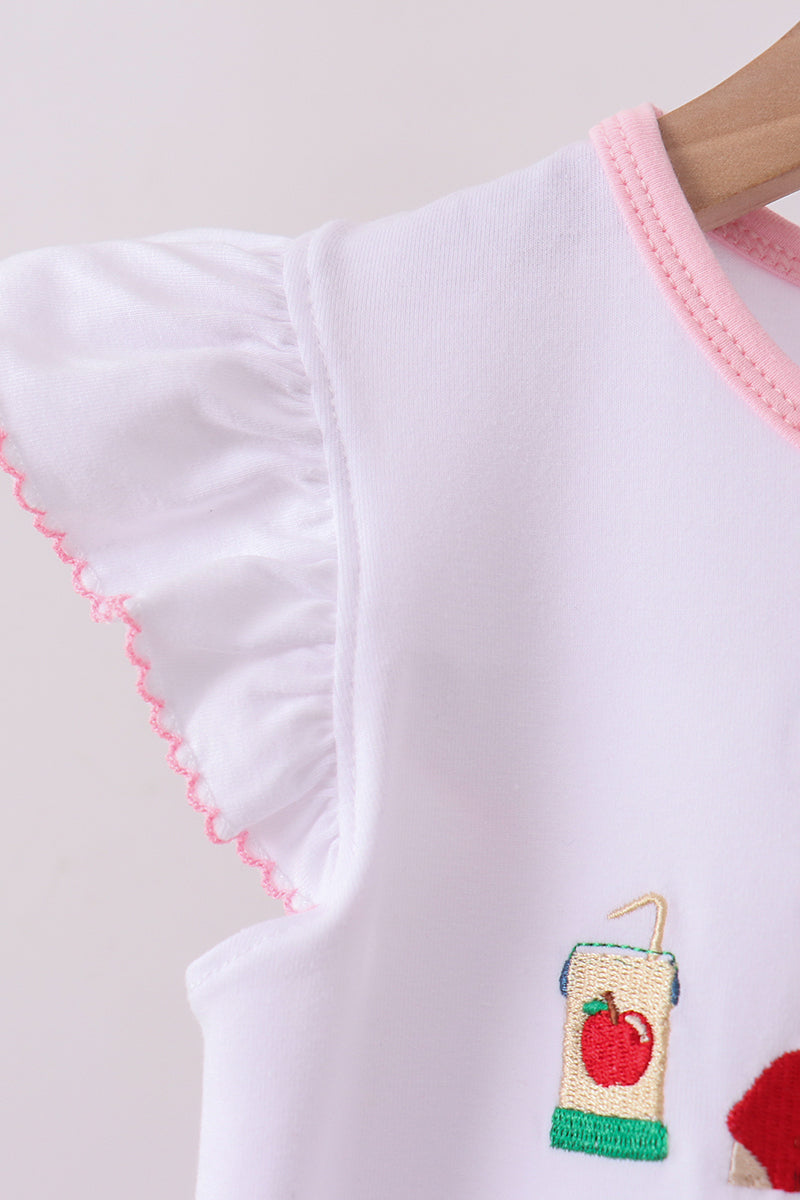 Pink Pencil ABC Embroidery Gingham Ruffle Shorts Set – Back-to-School Style for Girls
