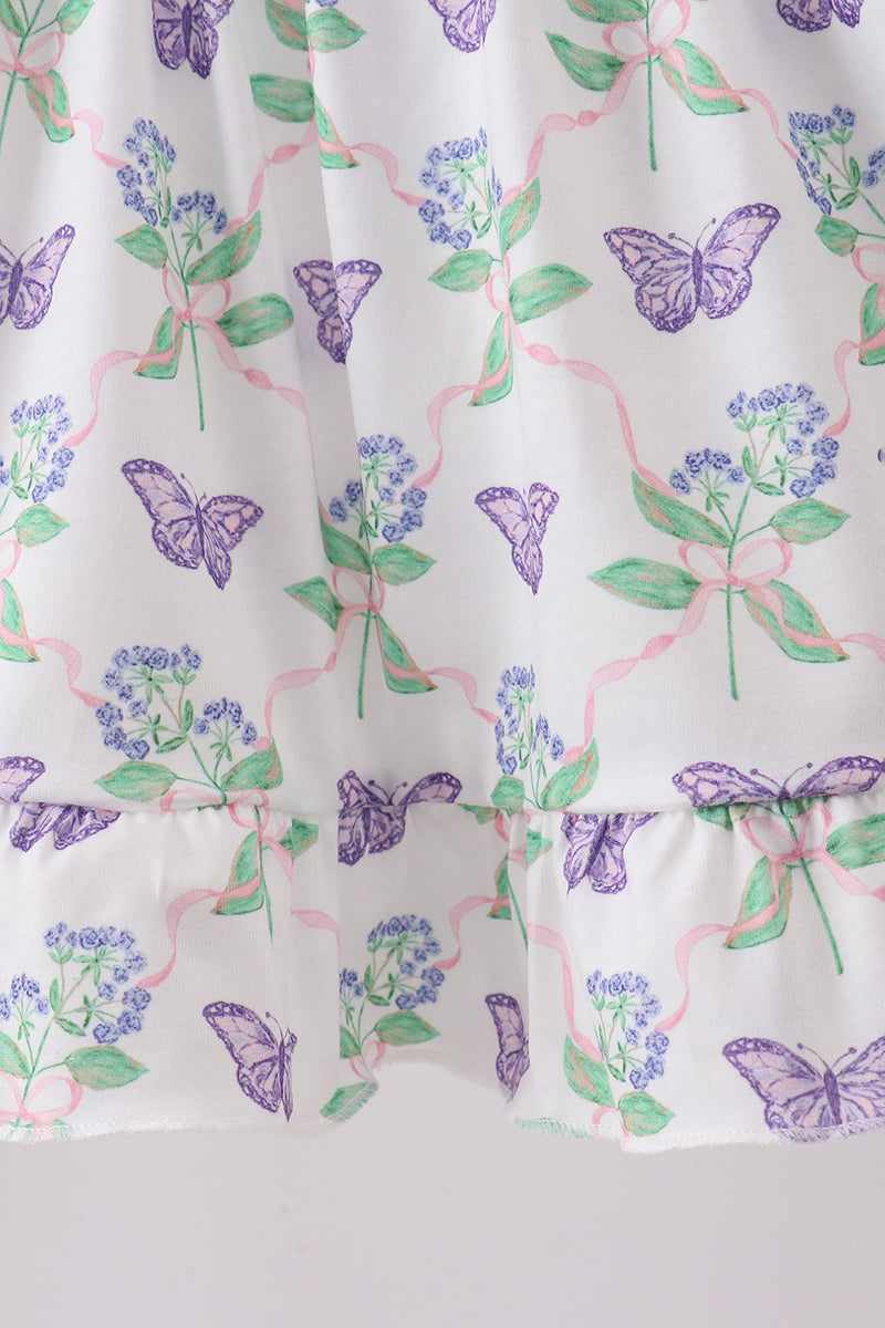 Purple Butterfly Applique Shorts Set – Whimsical & Playful Girls Outfit
