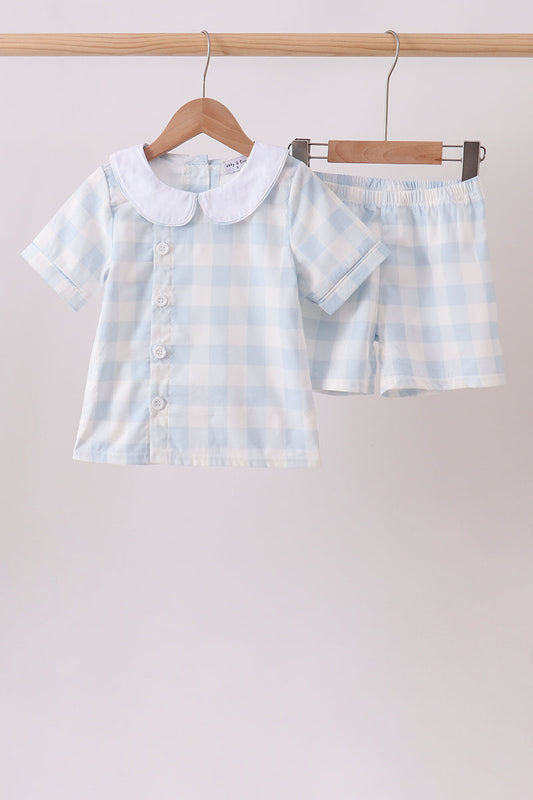 Blue Gingham Shorts Set – Classic Preppy Girls Two-Piece