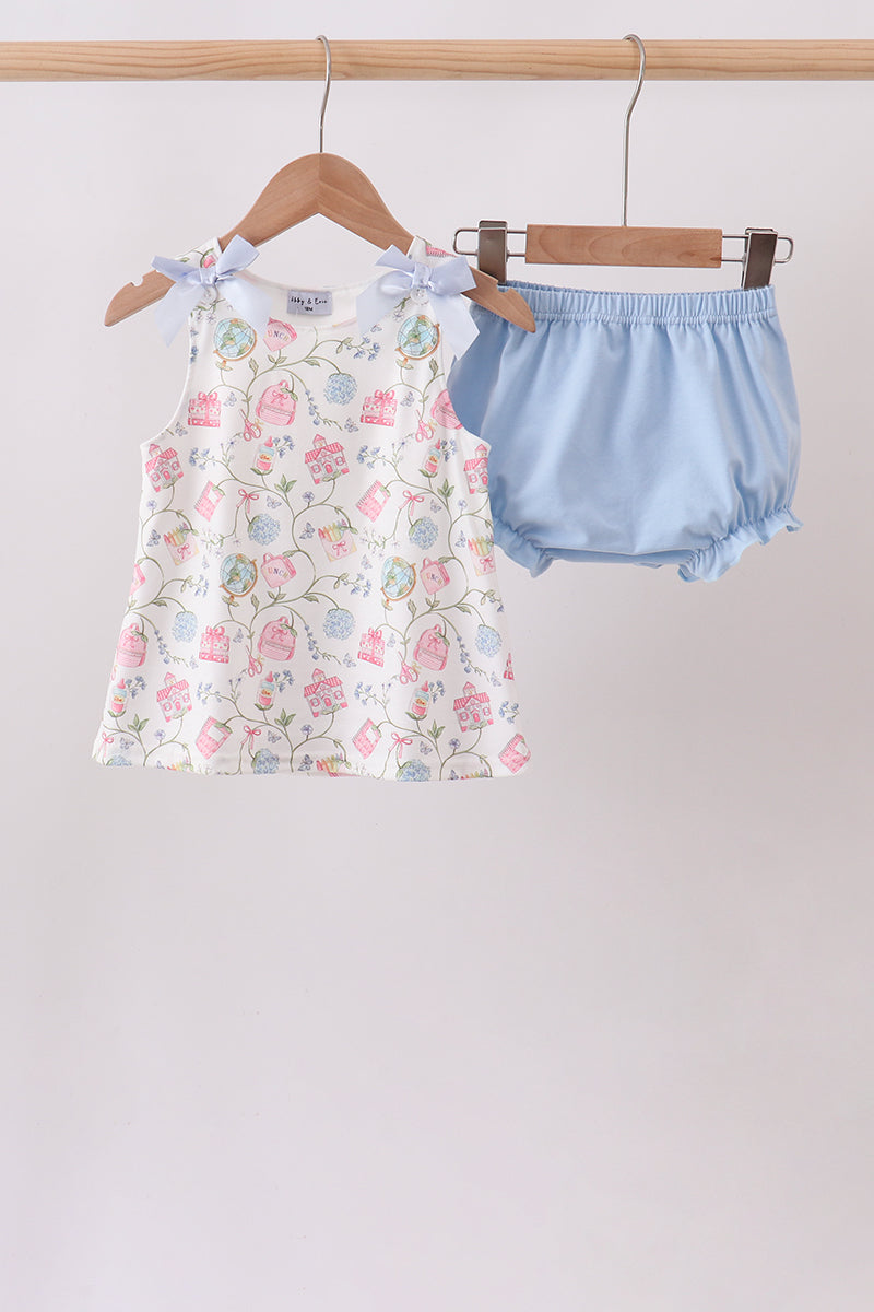 Blue Hydrangea Ruffle Bloomer Set – Garden-Inspired Girls Two-Piece