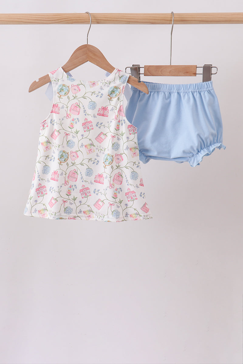 Blue Hydrangea Ruffle Bloomer Set – Garden-Inspired Girls Two-Piece