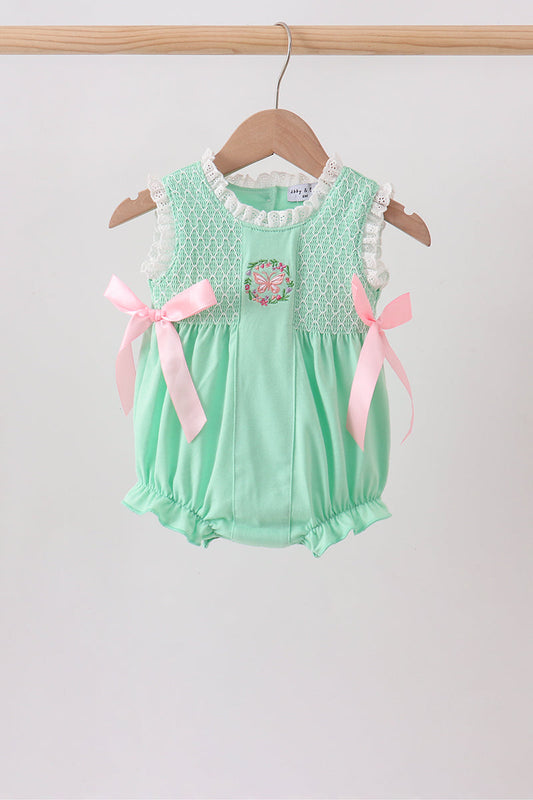 Green Butterfly Smocked Lace Bubble – Precious Baby Girl Style