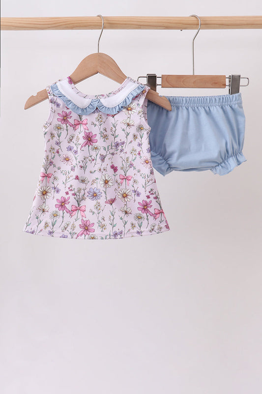 Purple Garden Ruffle Bloomer Set – Garden-Inspired Baby Girl Two-Piece