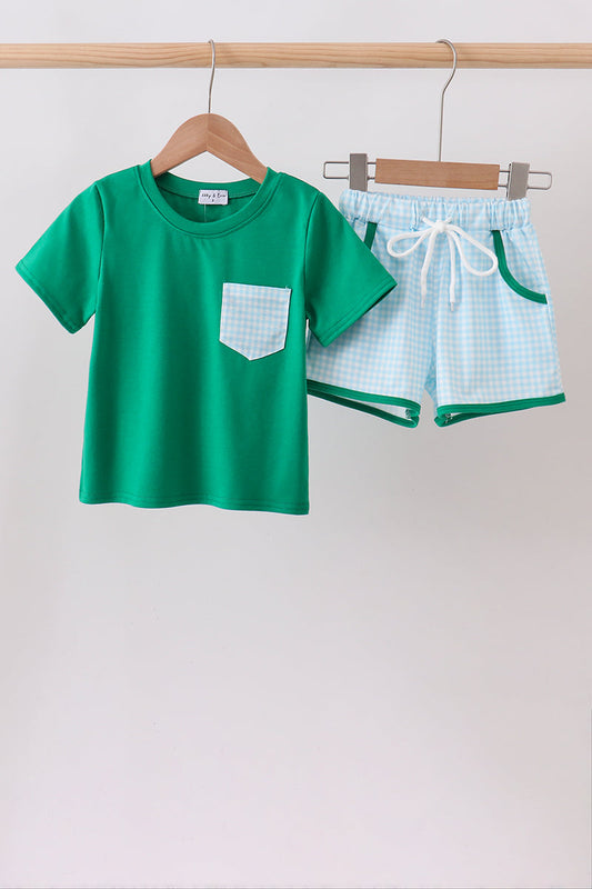 Green Pocket Grid Shorts Set – Casual Girls Two-Piece