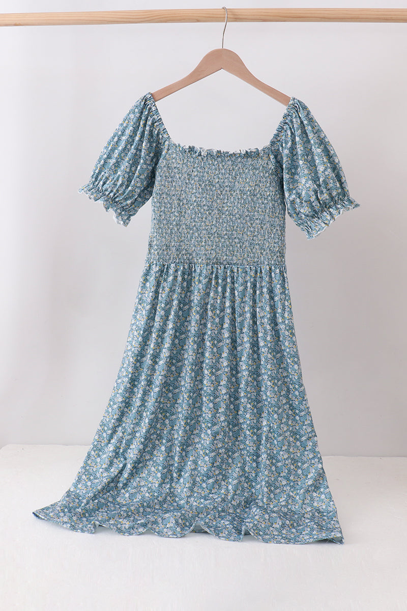 Teal Floral Mom Dress – Mommy & Me Style