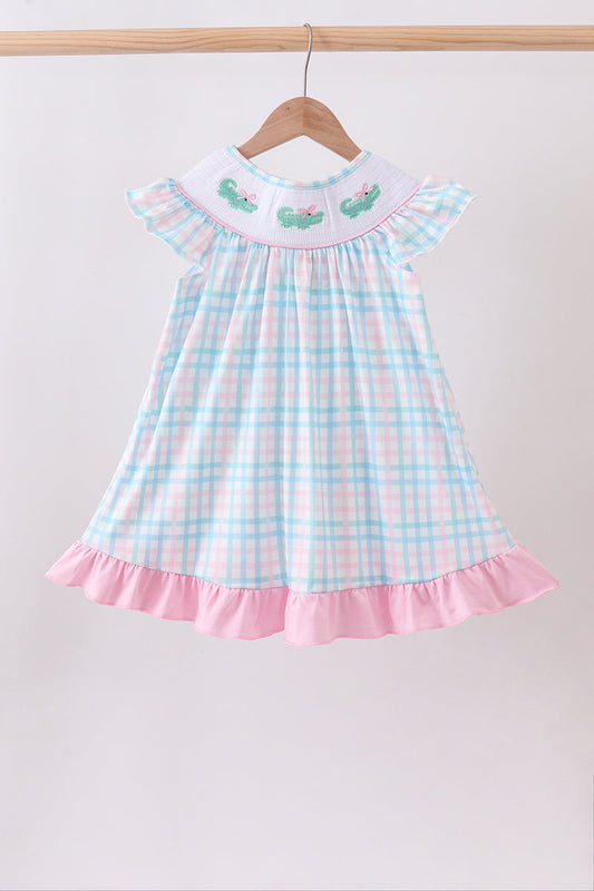 Pink Crocodile Smocked Gingham Dress – Preppy Girls Boutique Dress