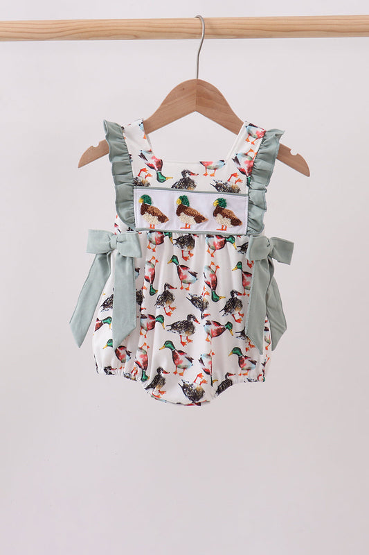 Sage Mallard French Knot Ruffle Bubble - Sweet & Soft Baby Girl Style