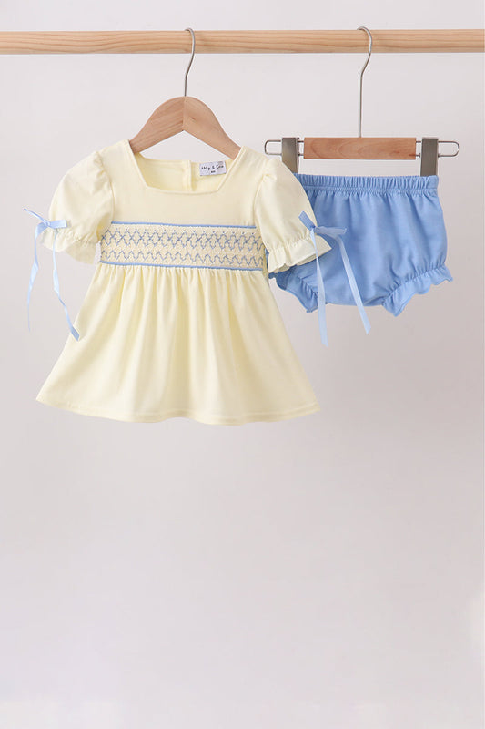 Cream Smocked Bloomer Set – Heirloom Baby Girl Two-Piece