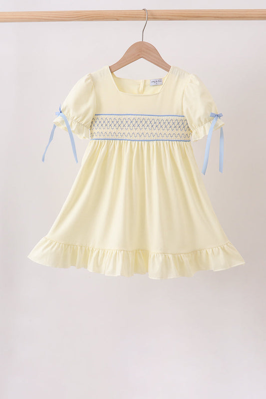 Cream Smocked Ruffle Dress