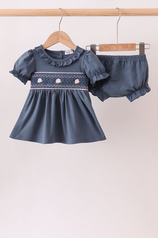 Garden Rose Smocked Ruffle Bloomer Set – Precious Baby Girls Two-Piece