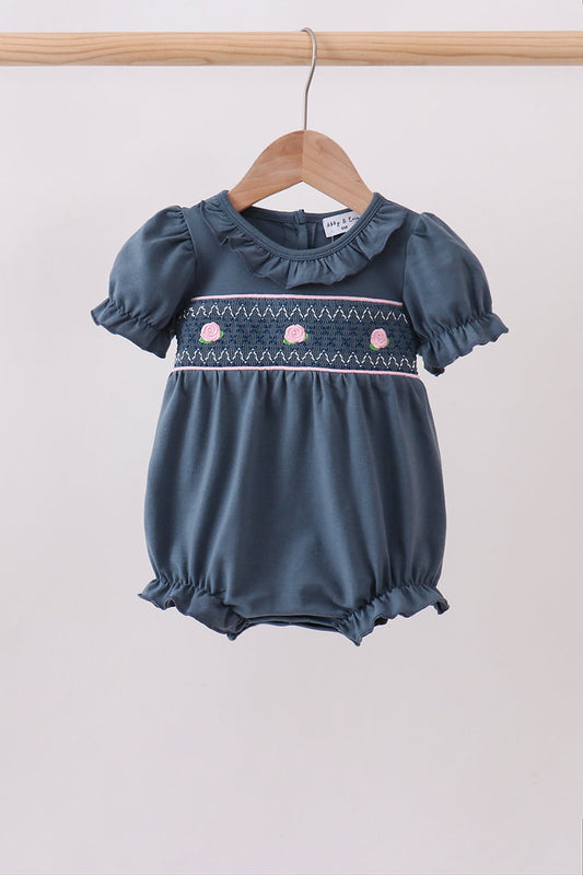 Garden Rose Smocked Ruffle Bubble – Precious Baby Girls Bubble Romper